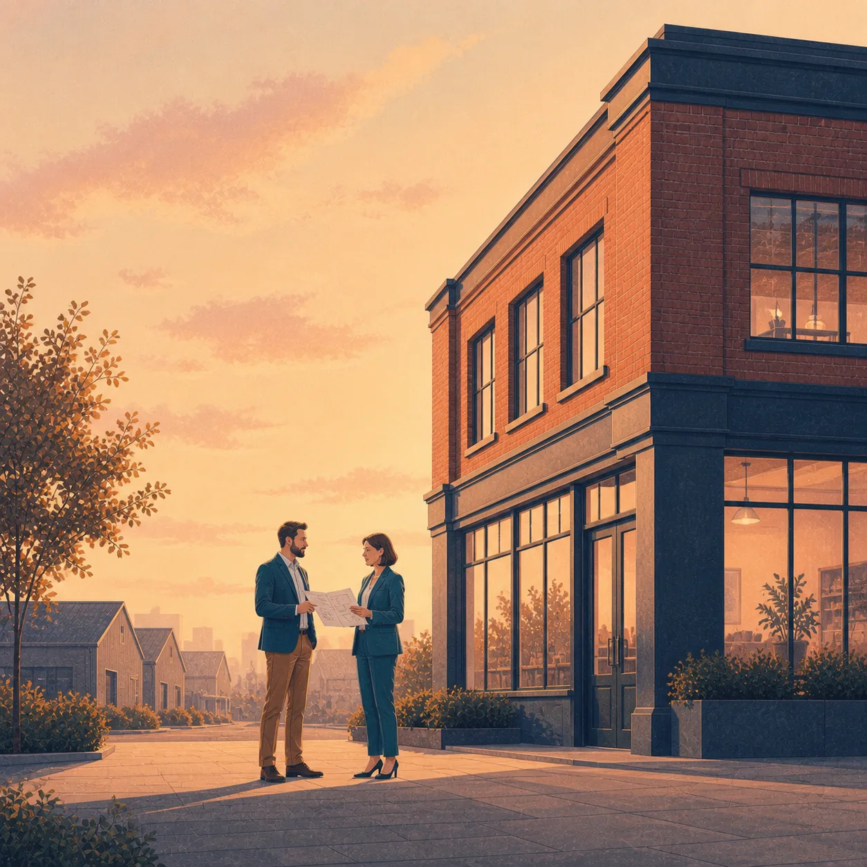 Commercial Remortgage Editorial illustration for Commercial Remortgage, showing a UK property finance scenario.