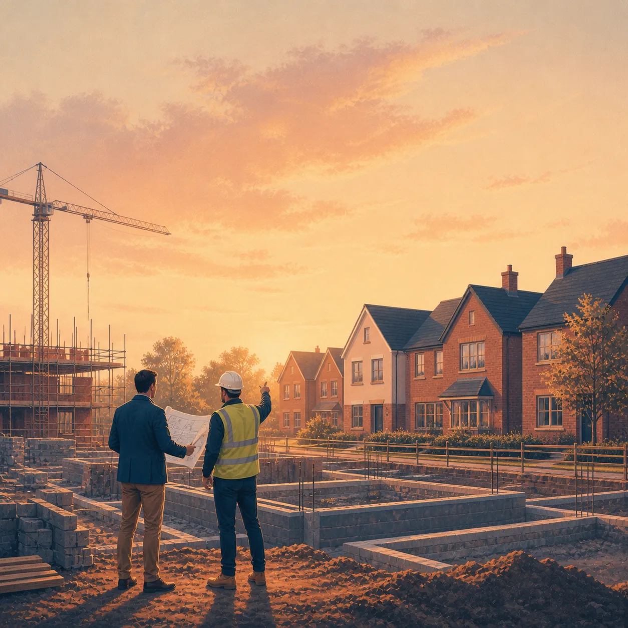 Development Finance Requirements: What Lenders Assess Editorial illustration for Development Finance Requirements: What Lenders Assess, showing a UK property finance scenario.