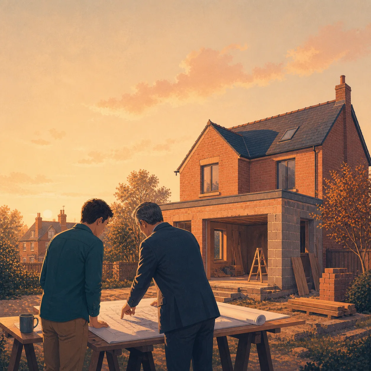Development Finance For First Time Developers Editorial illustration for Development Finance For First Time Developers, showing a UK property finance scenario.