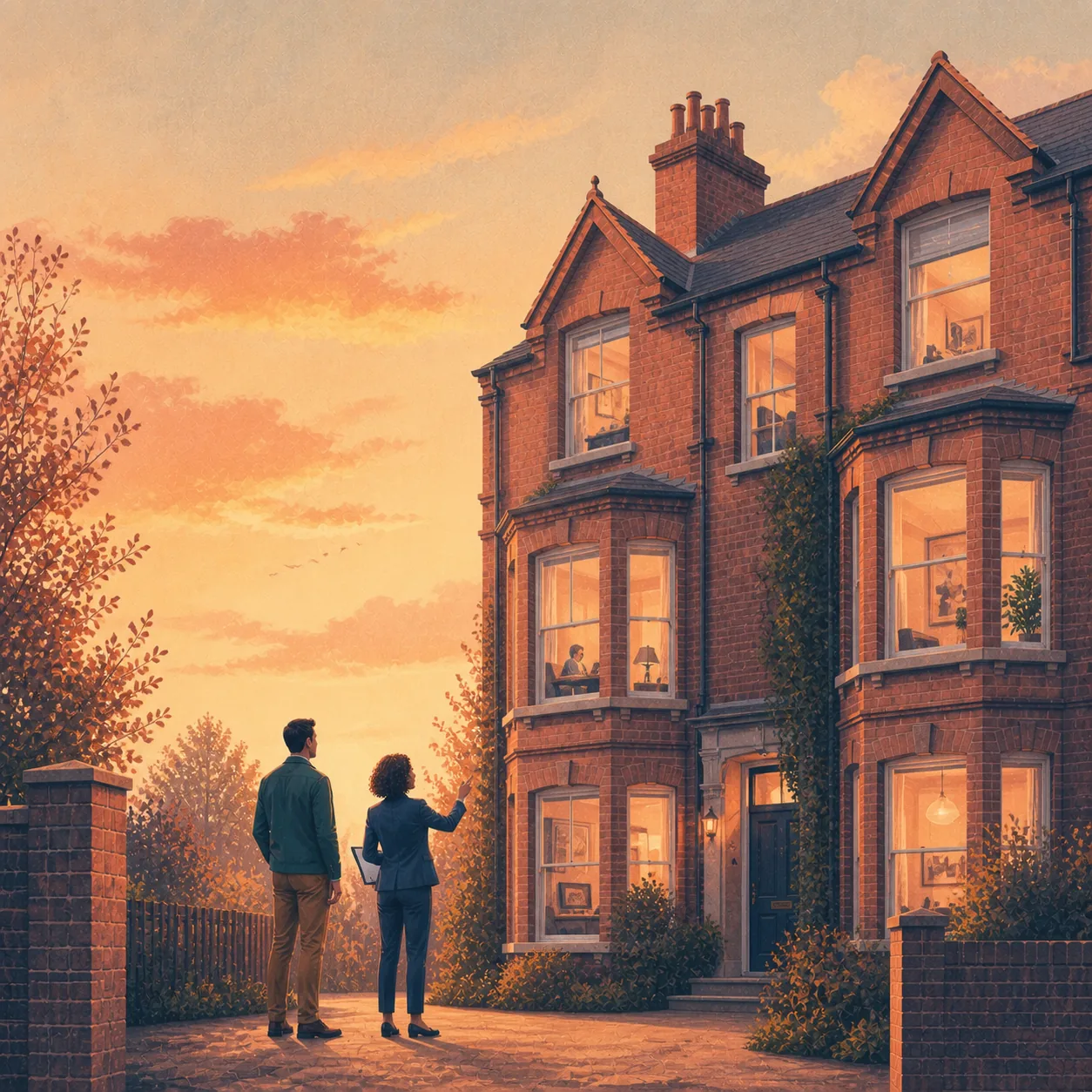 HMO Mortgage Broker Editorial illustration for HMO Mortgage Broker, showing a UK property finance scenario.