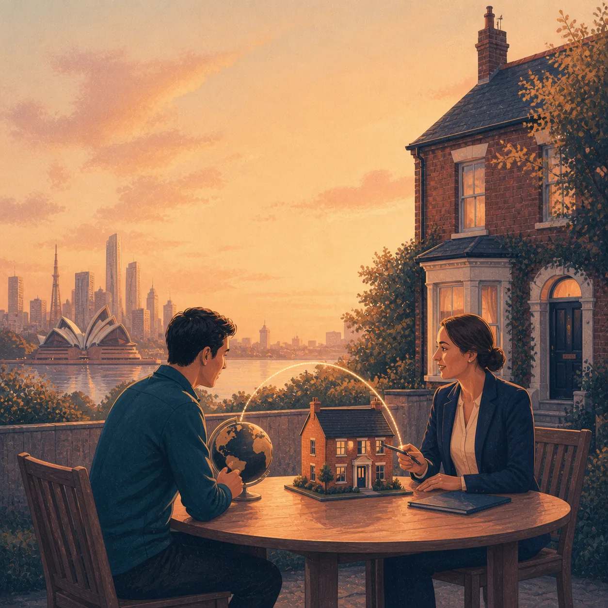Mortgage With Foreign Income Editorial illustration for Mortgage With Foreign Income, showing a UK property finance scenario.